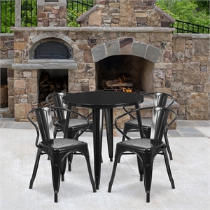 Flash Furniture 5 Piece 30&quot Round Metal Dining Set in Black and Antique Gold