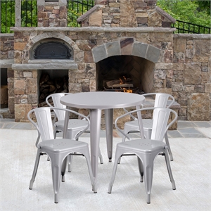 Flash Furniture 5 Piece 30&quot Round Metal Dining Set in Silver