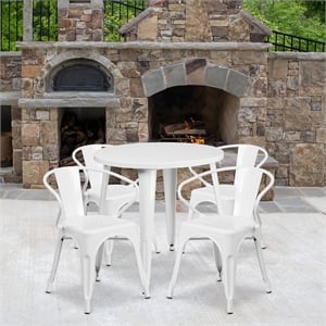 Flash Furniture 5 Piece 30&quot Round Metal Dining Set in White