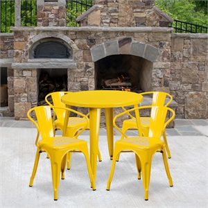 Flash Furniture 5 Piece 30&quot Round Metal Dining Set in Yellow