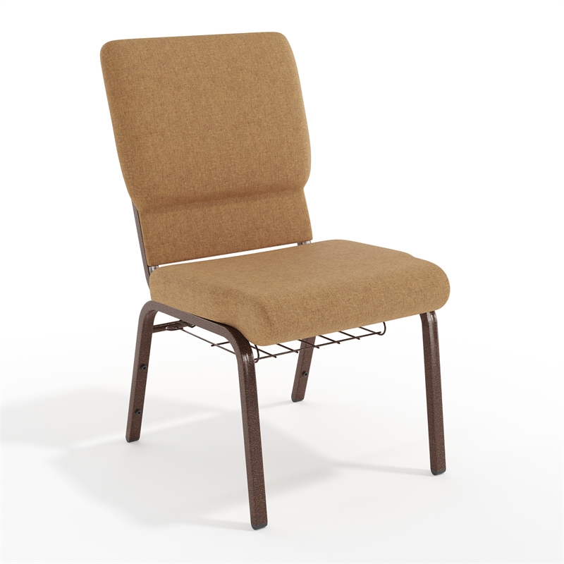 Flash Furniture Hercules Church Chair with Rack in Brown
