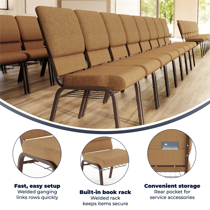 Flash Furniture Hercules Church Chair with Rack in Brown