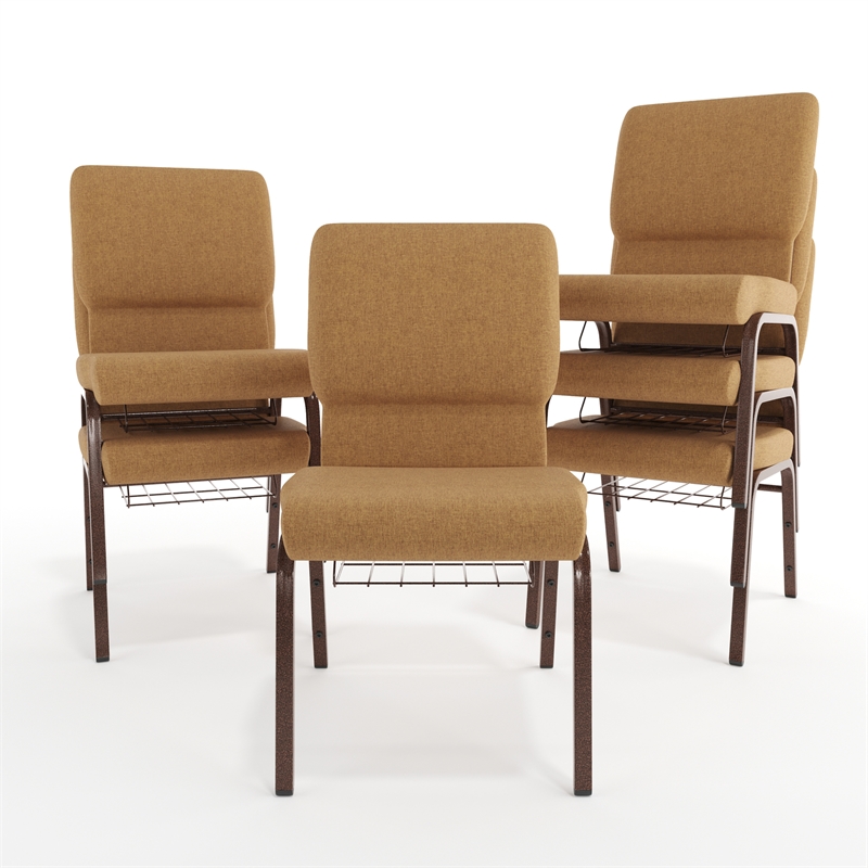 Flash Furniture Hercules Church Chair with Rack in Brown