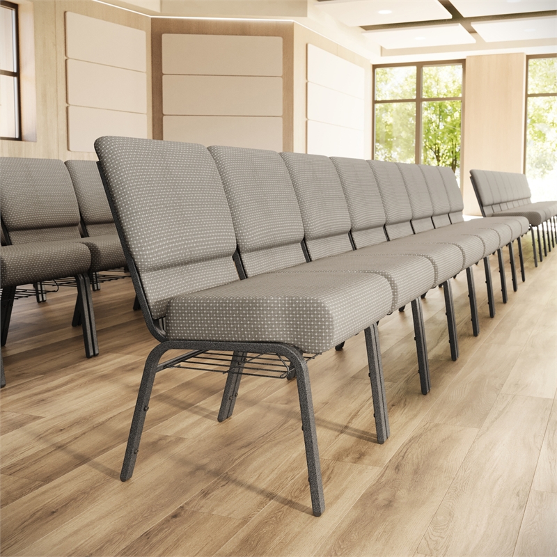 Flash Furniture Hercules Church Chair with Rack in Gray