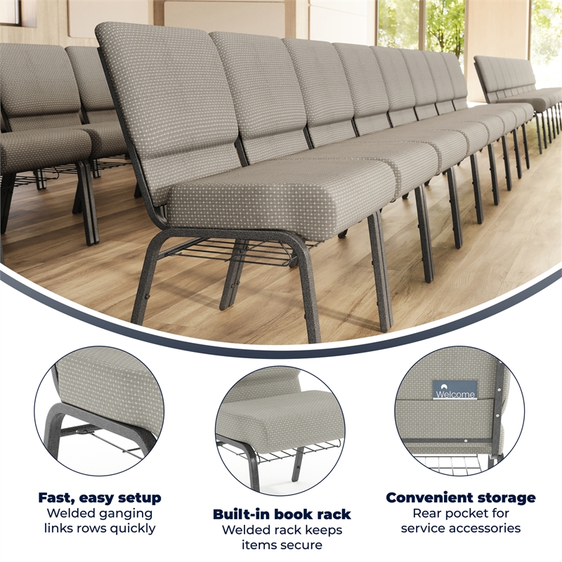 Flash Furniture Hercules Church Chair with Rack in Gray