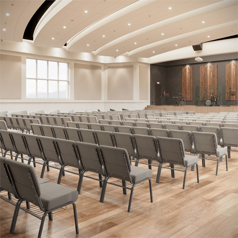 Flash Furniture Hercules Church Chair with Rack in Gray