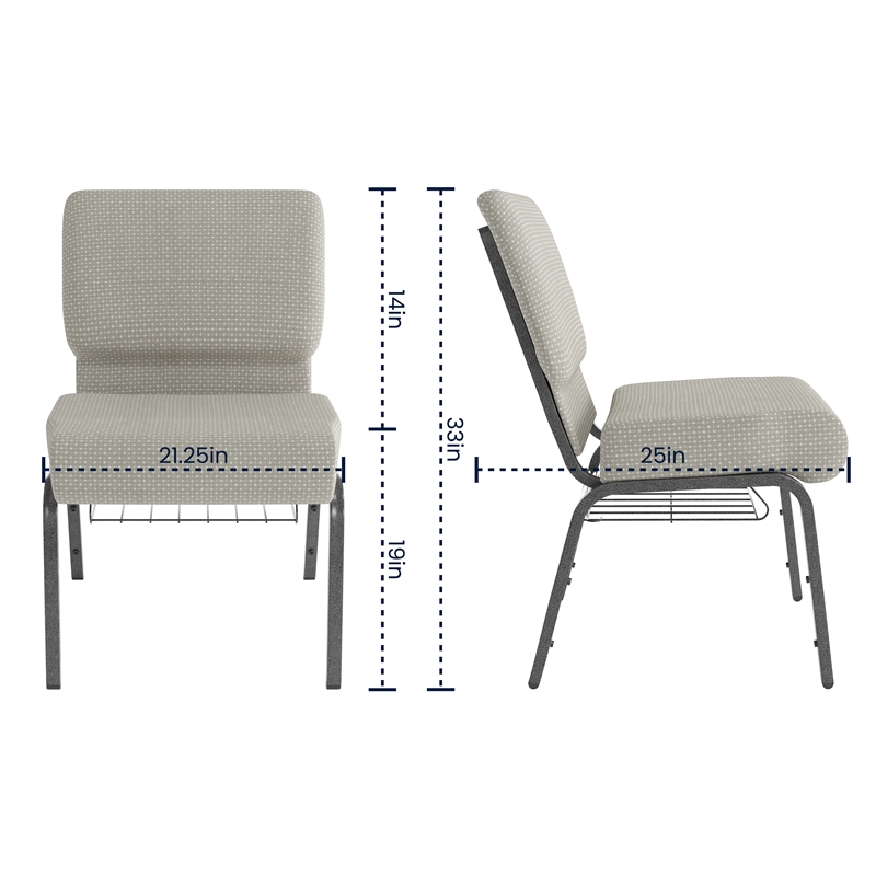 Flash Furniture Hercules Church Chair with Rack in Gray
