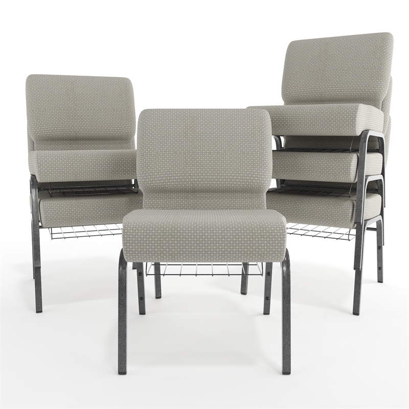 Flash Furniture Hercules Church Chair with Rack in Gray