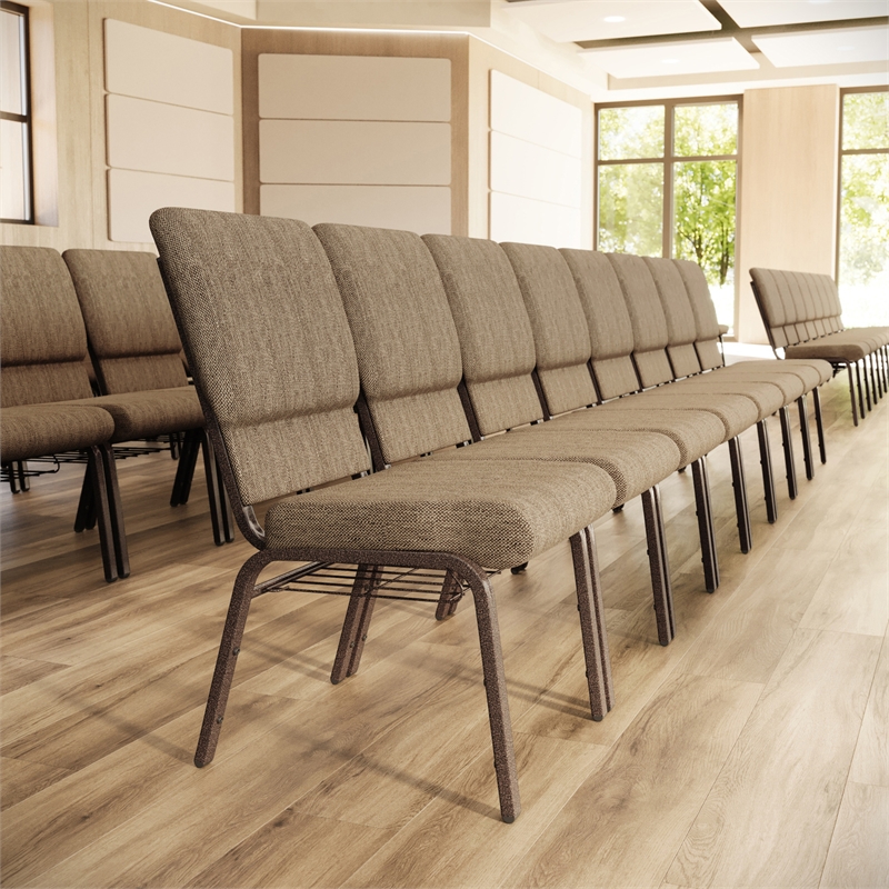 Flash Furniture Hercules Fabric Church Chair in Beige and Coppervein