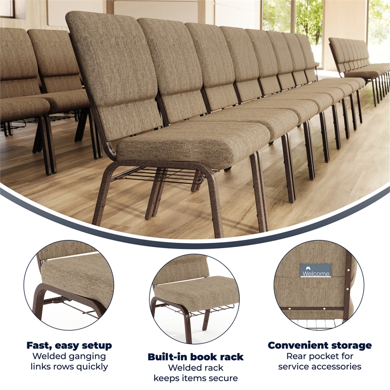 Flash Furniture Hercules Fabric Church Chair in Beige and Coppervein