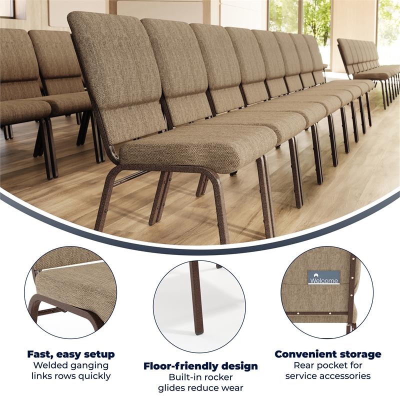 Flash Furniture Hercules Fabric Church Chair in Beige and Coppervein