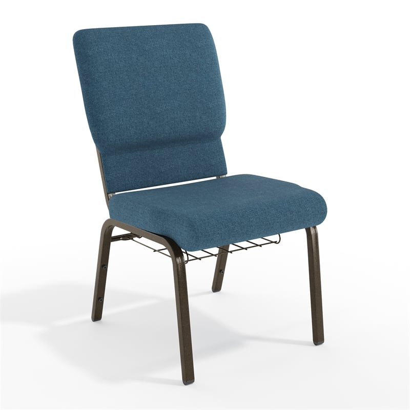 Flash Furniture Hercules Fabric Church Chair in Blue and Goldvein