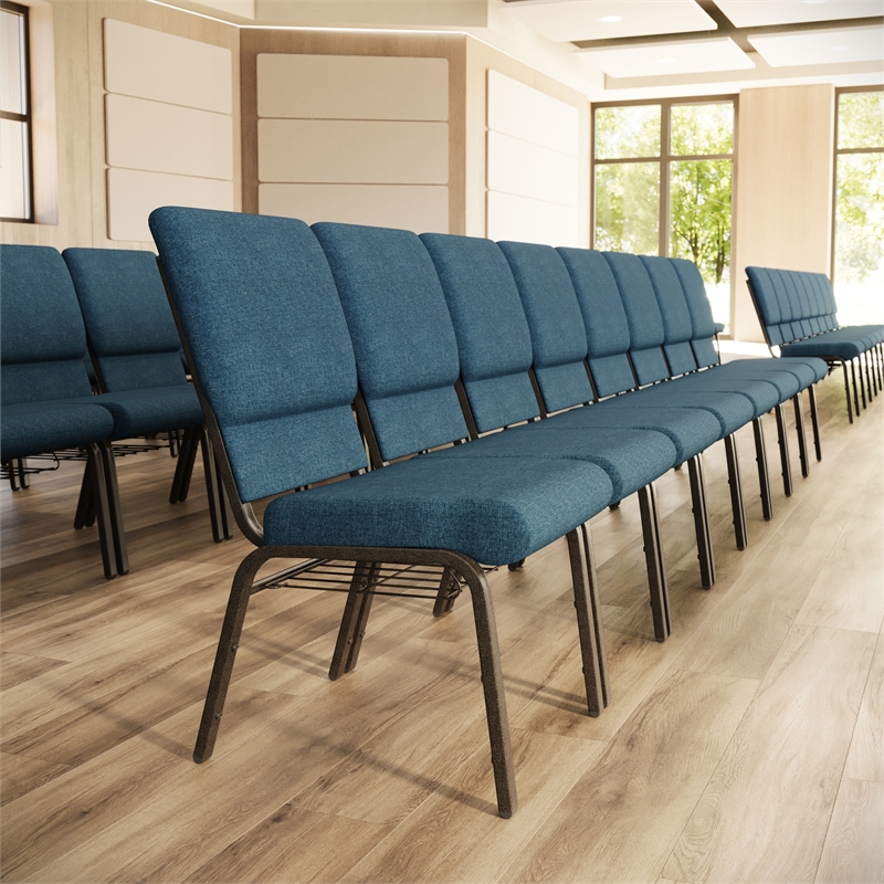 Flash Furniture Hercules Fabric Church Chair in Blue and Goldvein