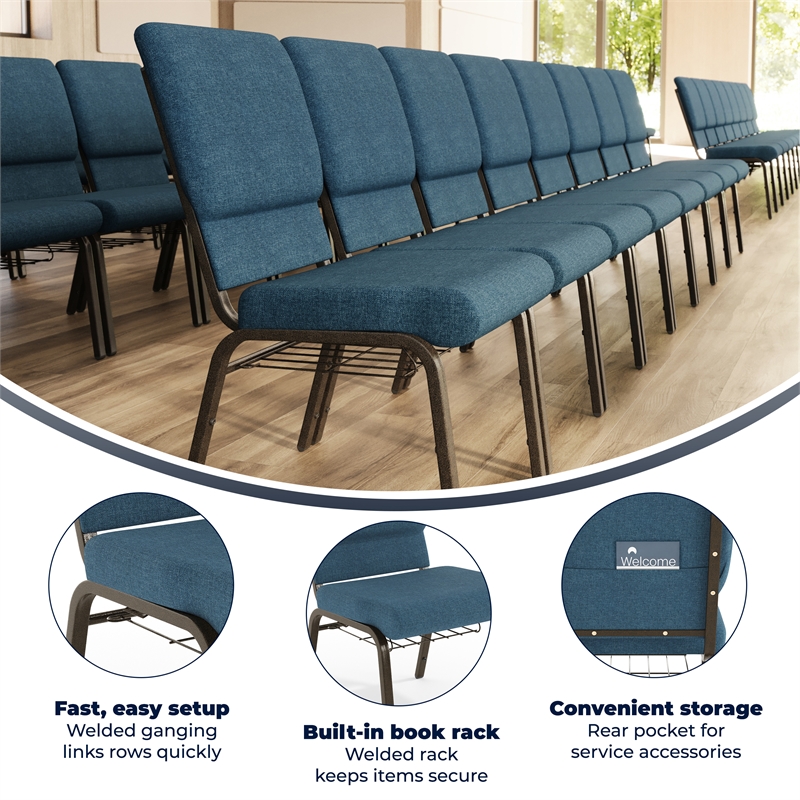 Flash Furniture Hercules Fabric Church Chair in Blue and Goldvein