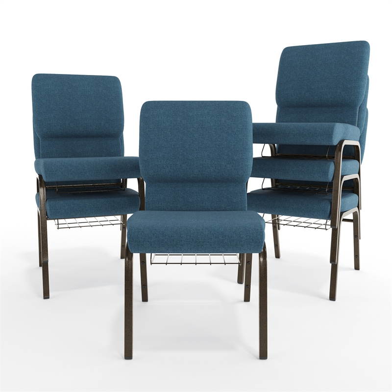 Flash Furniture Hercules Fabric Church Chair in Blue and Goldvein