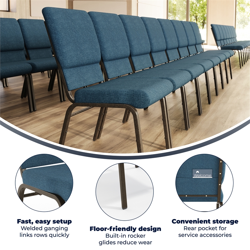 Flash Furniture Hercules Fabric Church Chair in Blue and Goldvein
