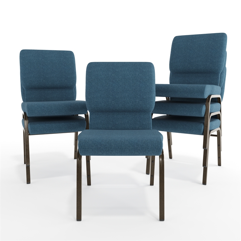 Flash Furniture Hercules Fabric Church Chair in Blue and Goldvein