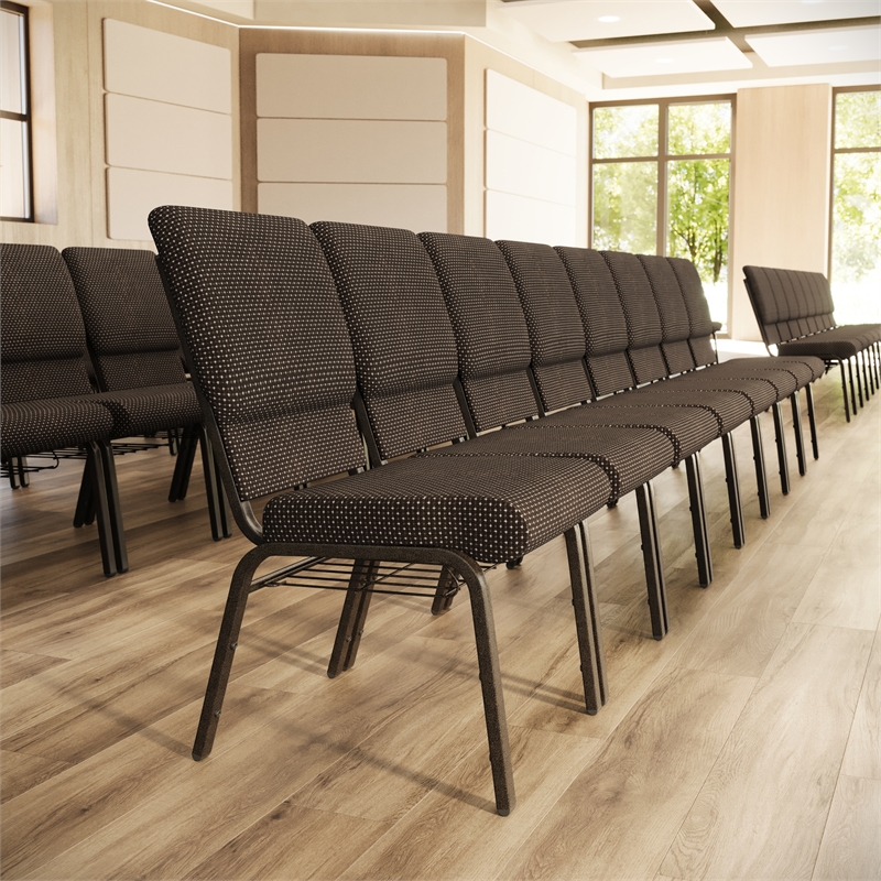 Flash Furniture Hercules Fabric Church Chair in Brown and Goldvein
