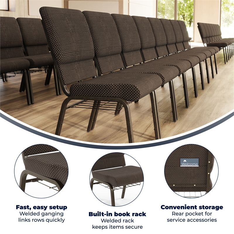Flash Furniture Hercules Fabric Church Chair in Brown and Goldvein