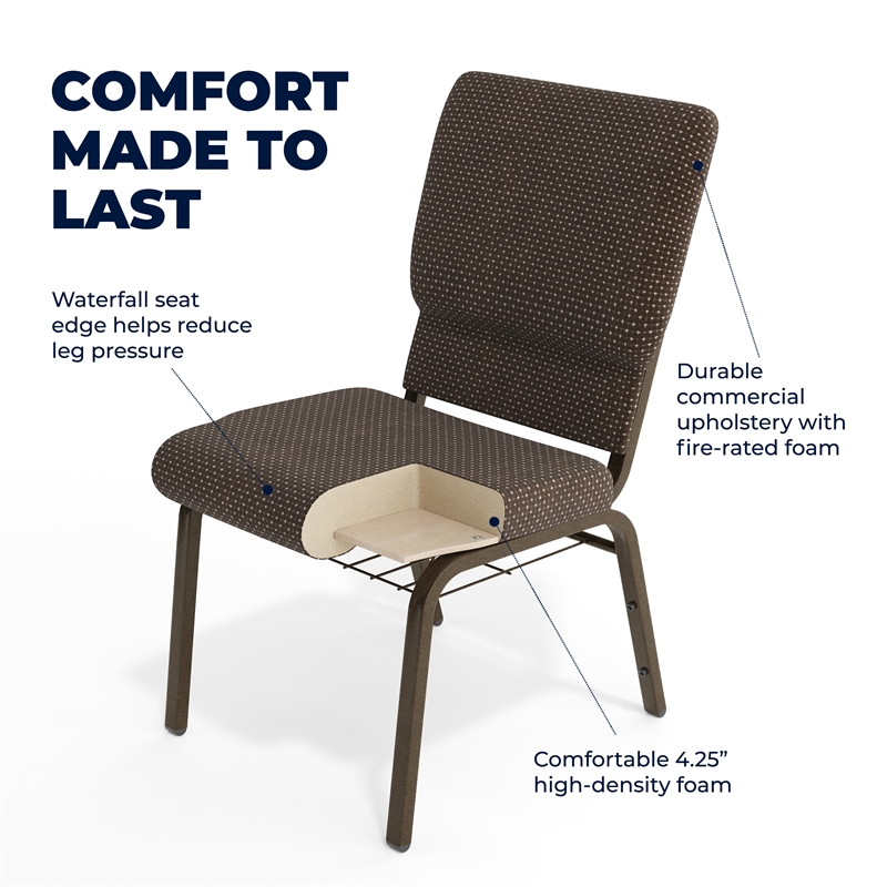 Flash Furniture Hercules Fabric Church Chair in Brown and Goldvein