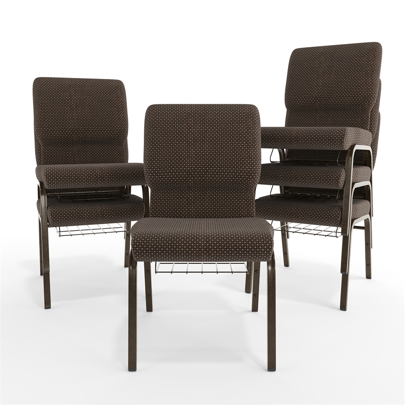 Flash Furniture Hercules Fabric Church Chair in Brown and Goldvein
