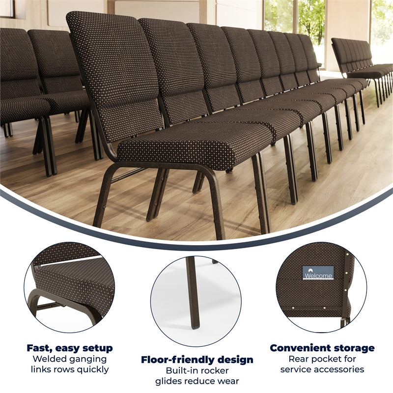 Flash Furniture Hercules Fabric Church Chair in Brown and Goldvein