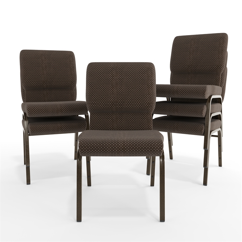 Flash Furniture Hercules Fabric Church Chair in Brown and Goldvein