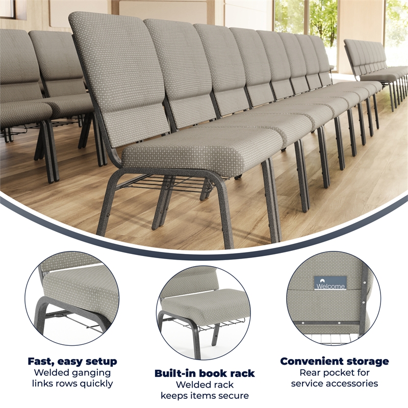 Flash Furniture Hercules Fabric Church Chair in Gray and Silvervein
