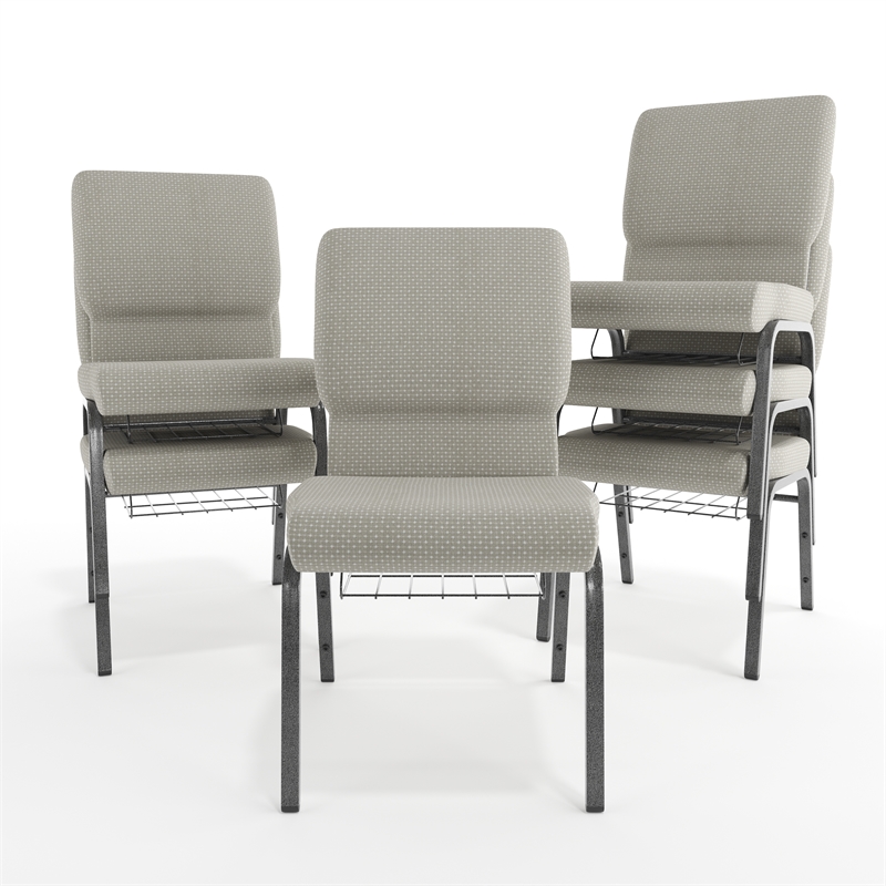 Flash Furniture Hercules Fabric Church Chair in Gray and Silvervein