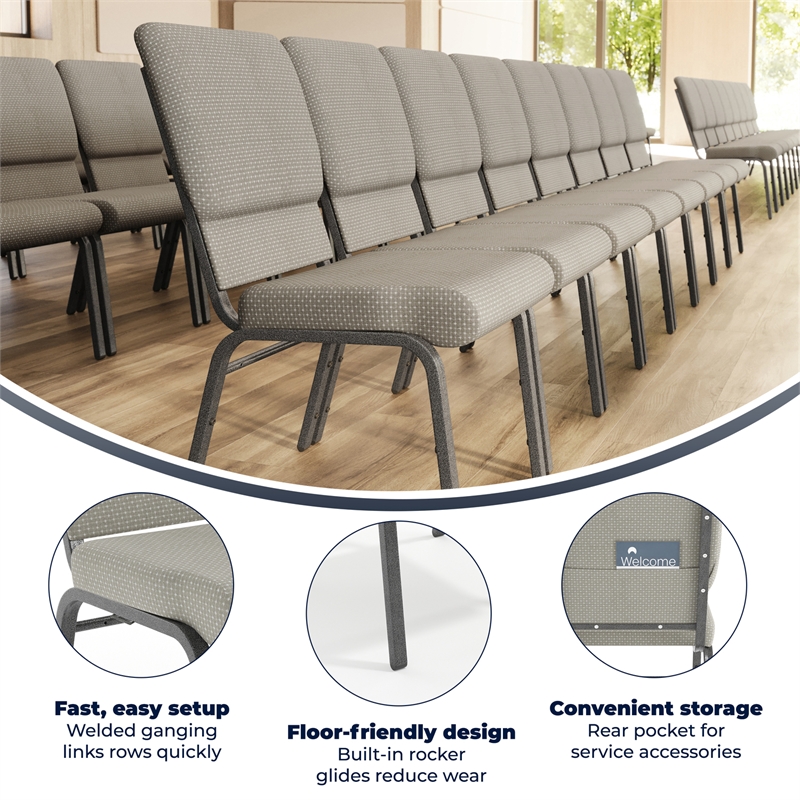 Flash Furniture Hercules Fabric Church Chair in Gray and Silvervein