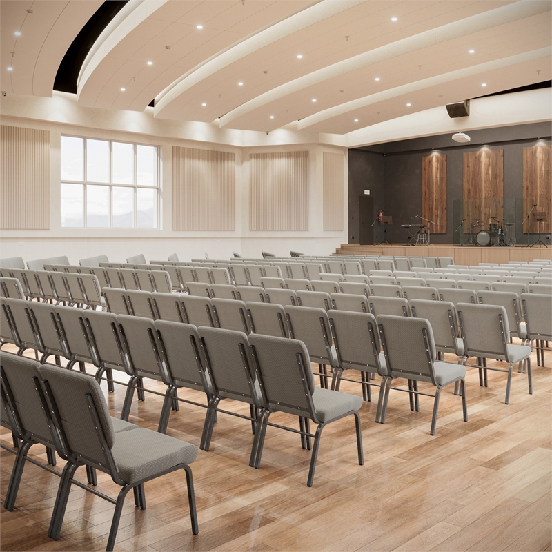 Flash Furniture Hercules Fabric Church Chair in Gray and Silvervein