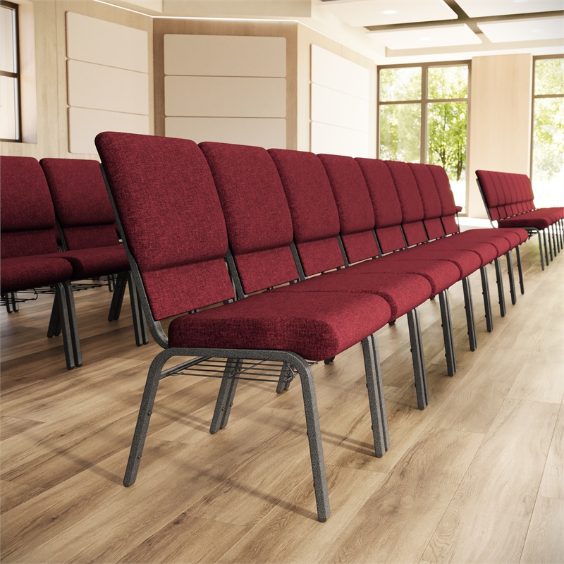 Flash Furniture Hercules Fabric Church Chair in Red and Silvervein