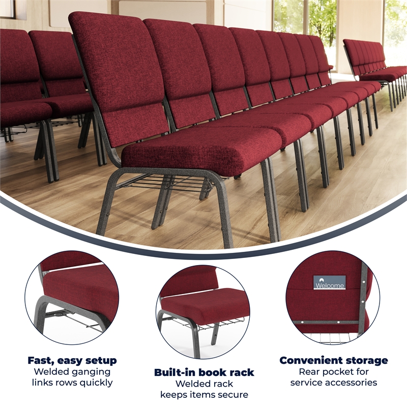 Flash Furniture Hercules Fabric Church Chair in Red and Silvervein