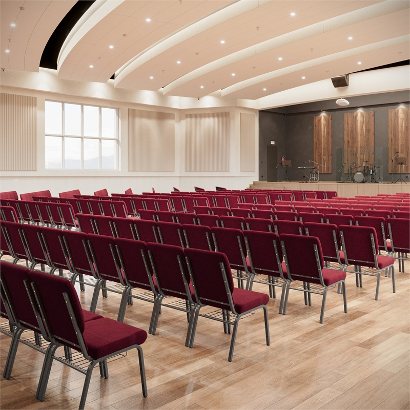 Flash Furniture Hercules Fabric Church Chair in Red and Silvervein