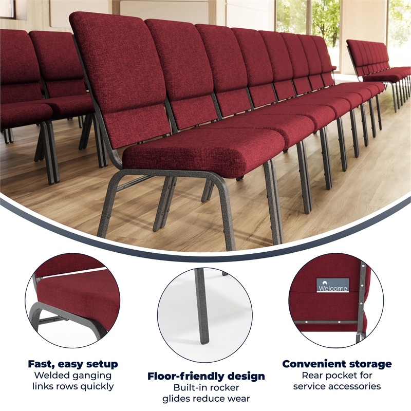 Flash Furniture Hercules Fabric Church Chair in Red and Silvervein
