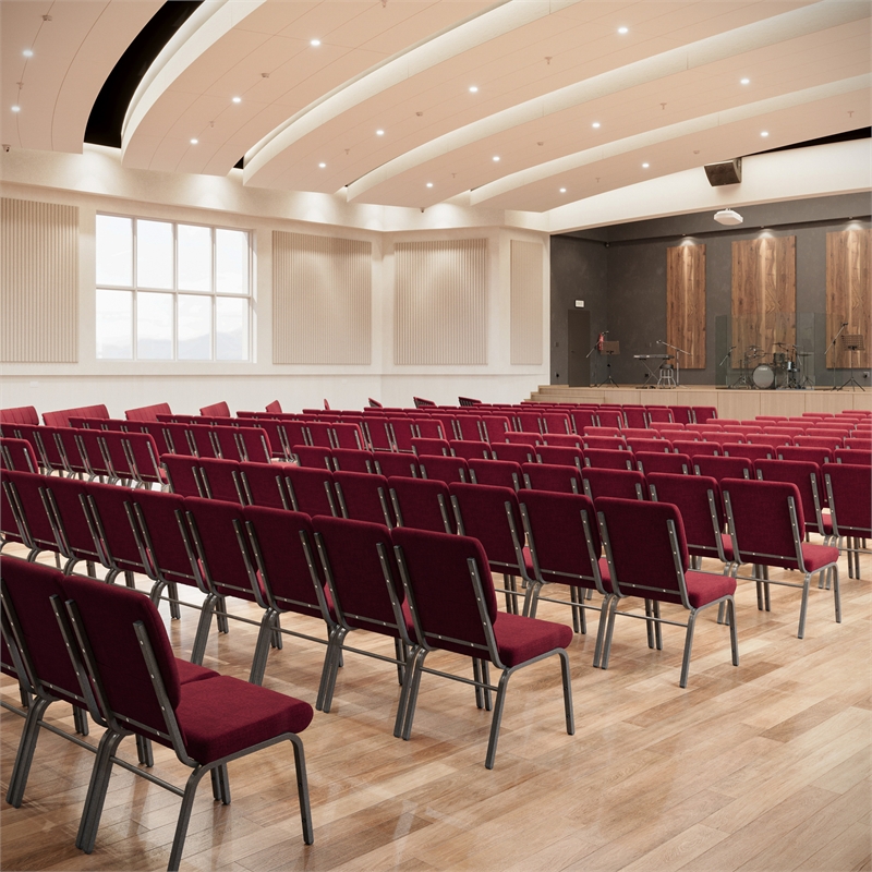 Flash Furniture Hercules Fabric Church Chair in Red and Silvervein
