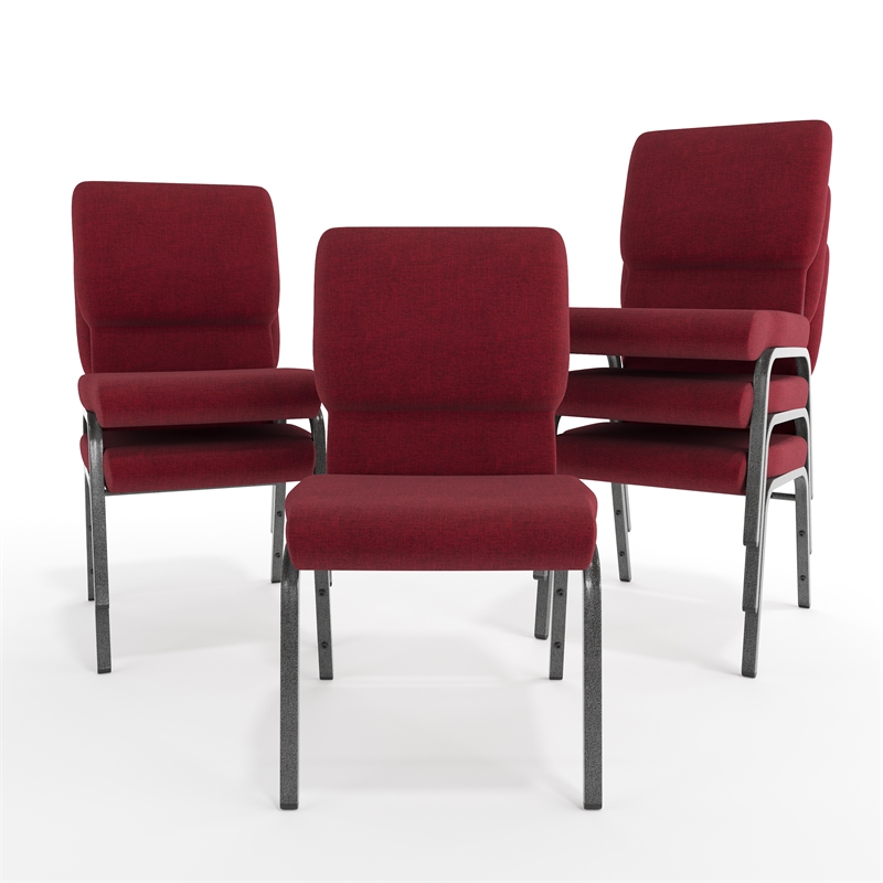 Flash Furniture Hercules Fabric Church Chair in Red and Silvervein