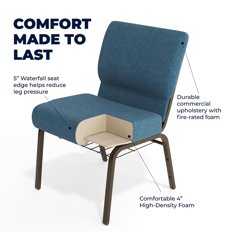 Flash Furniture Hercules Fabric Church Chair in Blue and Goldvein