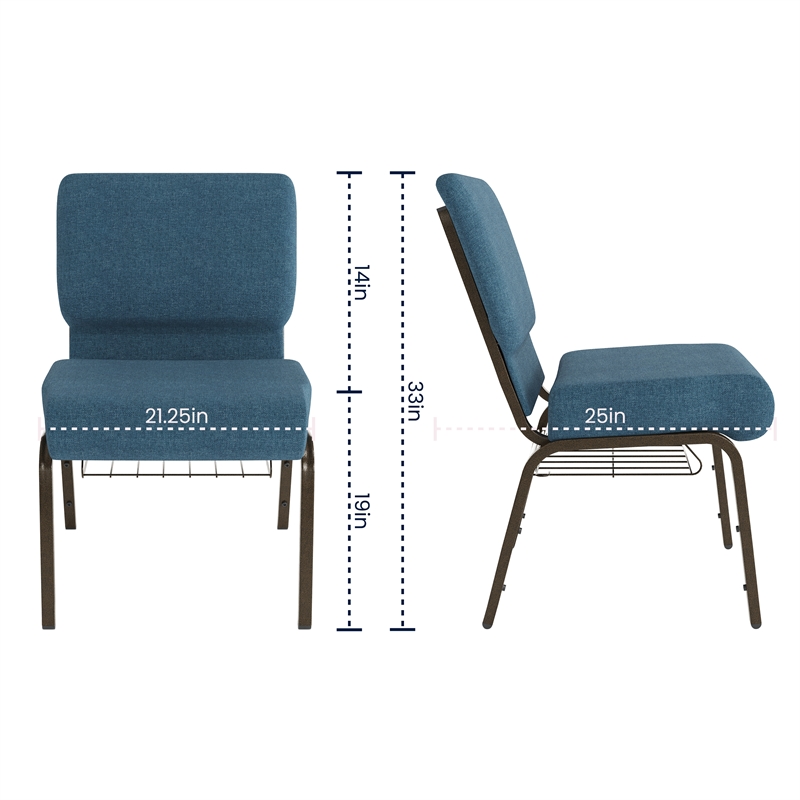 Flash Furniture Hercules Fabric Church Chair in Blue and Goldvein