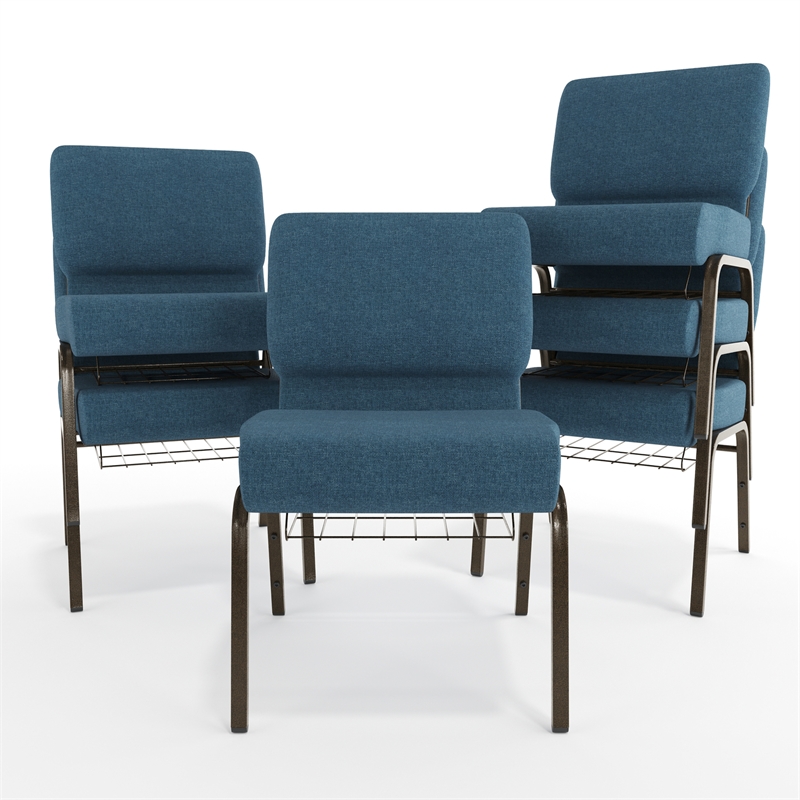 Flash Furniture Hercules Fabric Church Chair in Blue and Goldvein