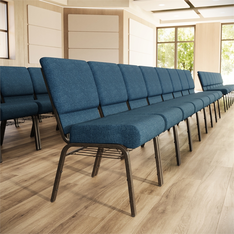 Flash Furniture Hercules Fabric Church Chair in Blue and Goldvein