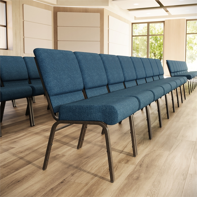 Flash Furniture Hercules Fabric Church Chair in Blue and Goldvein