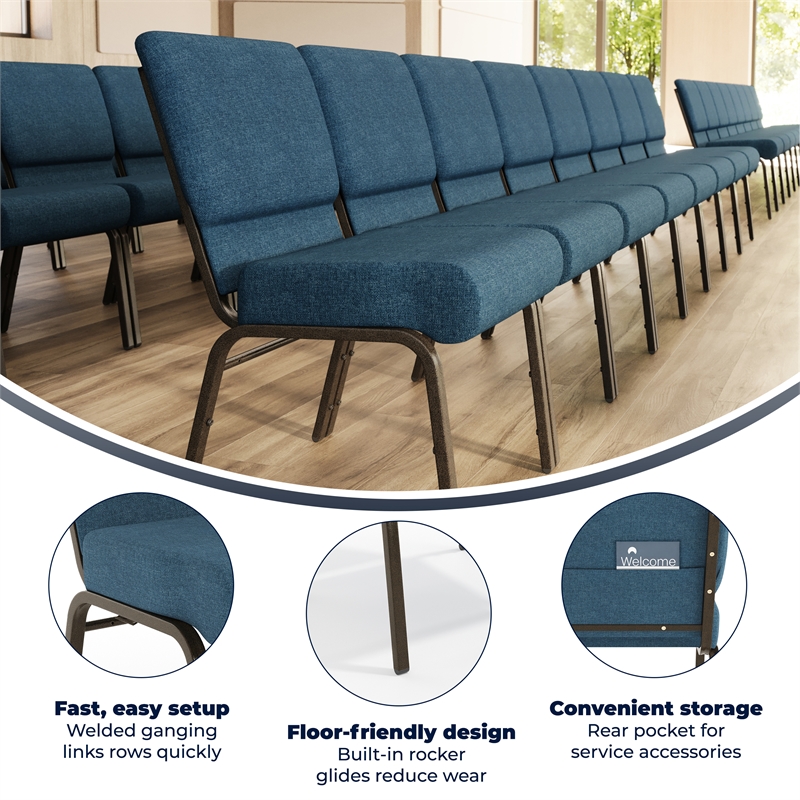 Flash Furniture Hercules Fabric Church Chair in Blue and Goldvein
