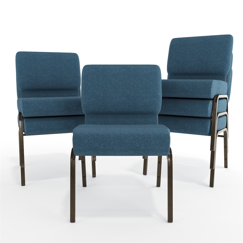 Flash Furniture Hercules Fabric Church Chair in Blue and Goldvein