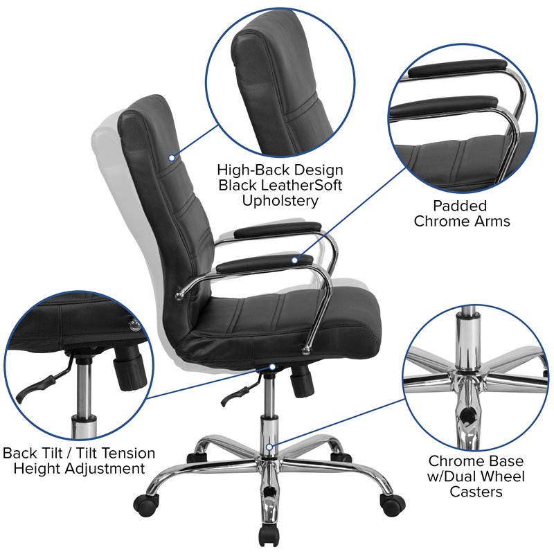Flash Furniture High Back Leather Office Swivel Chair in Black and Chrome