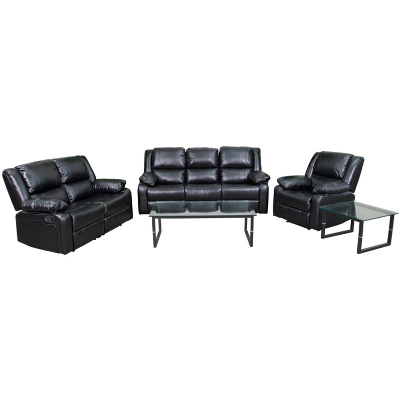 Flash Furniture Harmony 3 Piece Leather Reclining Sofa Set in Black