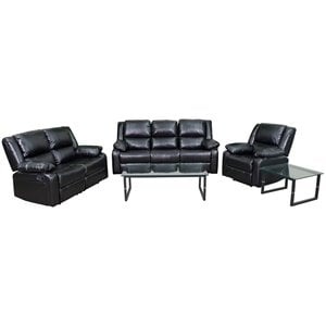 Flash Furniture Harmony 3 Piece Leather Reclining Sofa Set in Black