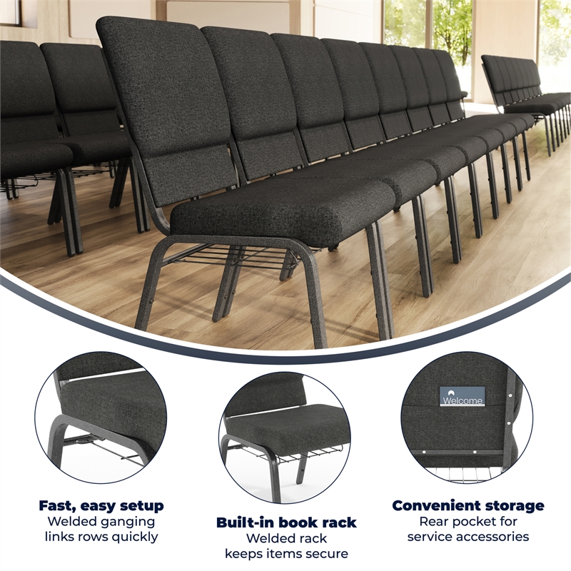 Flash Furniture Fabric Church Chair in Gray