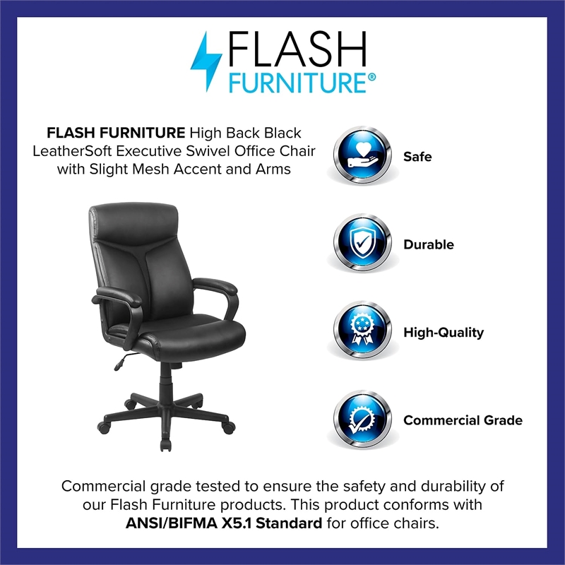 Flash Furniture High Back Leather Office Chair in Black