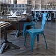 Flash Furniture Metal Curved Slat Back Dining Side Chair in Distressed Blue